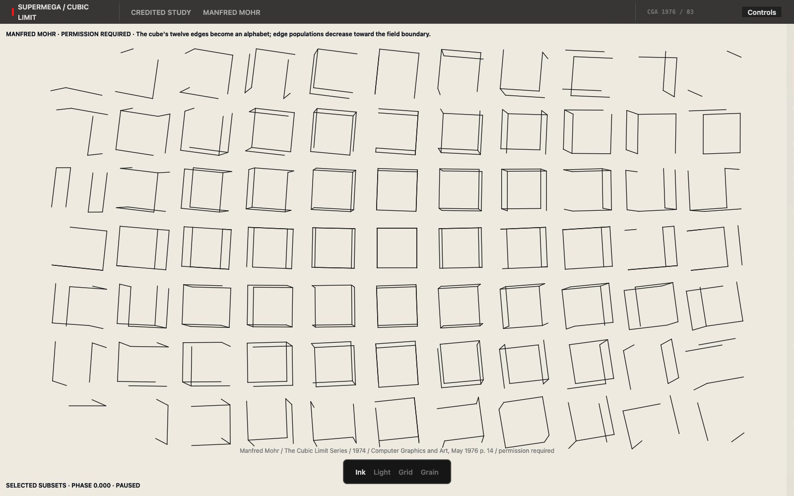 Generated lattice of cube-edge glyphs